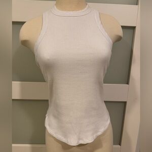 Fabletics White Ribbed High-Neck Tank With Built In Bra Size Medium